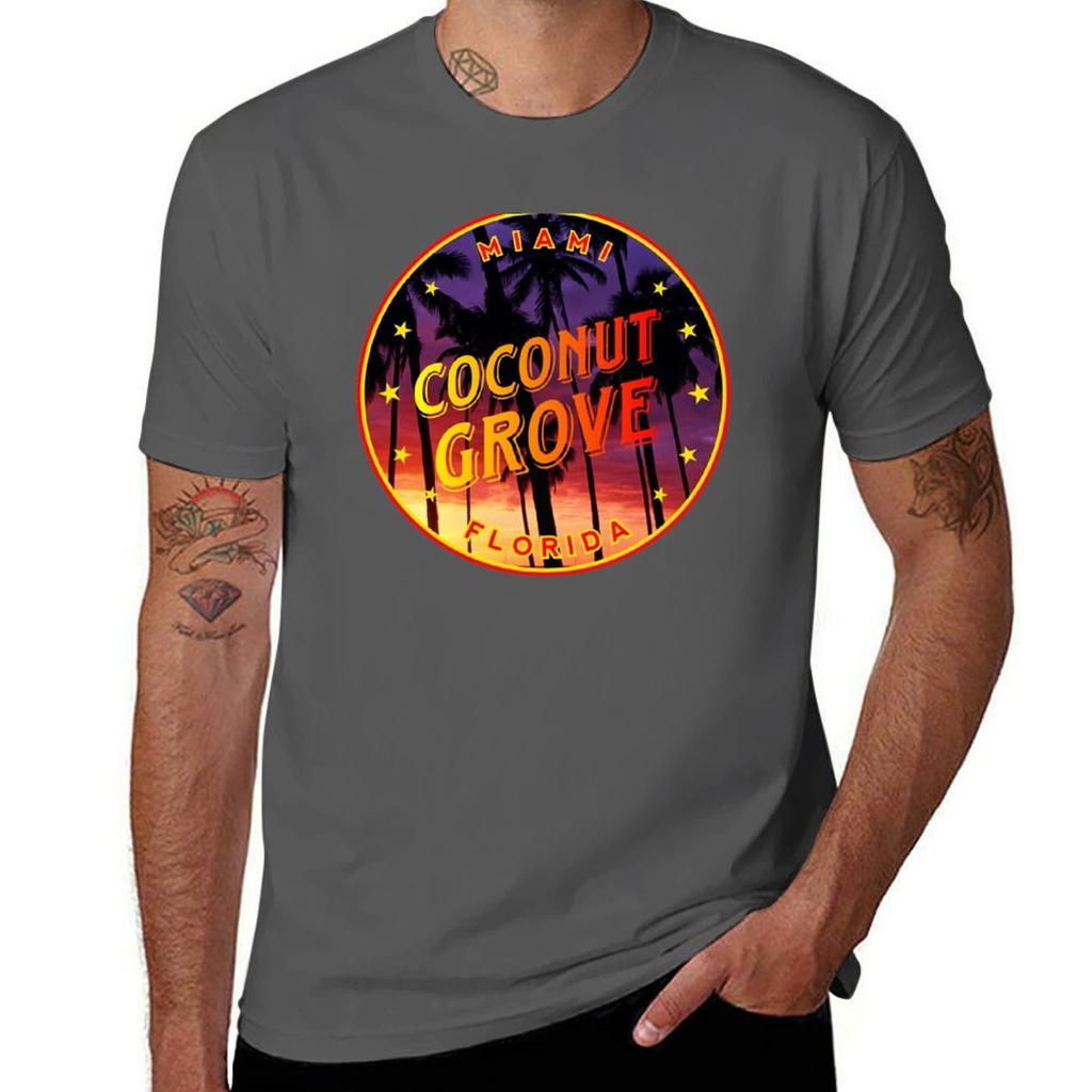 Coconut Grove Florida With Palmtrees Tshirt Soft Antishrink Cotton Tee