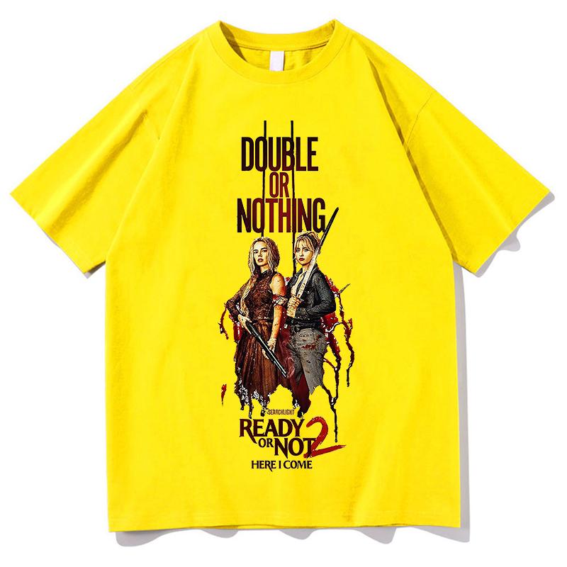 READY OR NOT 2 HERE TShirts Tee Summer Pure Tshirt Fashion Design Graphic Printing Tshirts Unisex Aesthetic Clothing Streetwear
