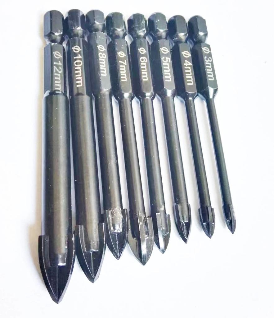 Набор сверл по стеклу и бетону, крестообразный шестигранник, набор керамических сверл из цементированного карбида, универсальный инструмент для сверления отверстий для стен