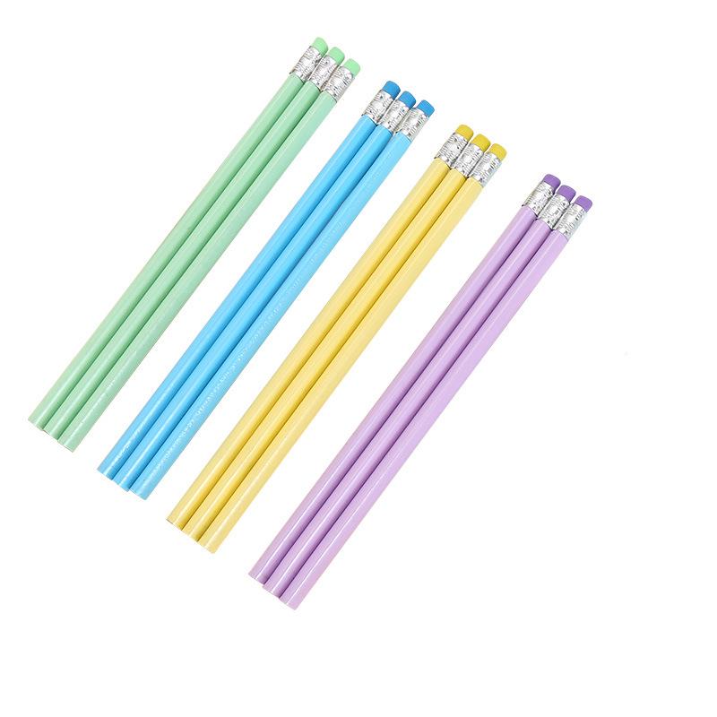 Triangular Macaron HB Pencils: Glossy Basswood with Eraser, Laser-Engraved Colored Lead