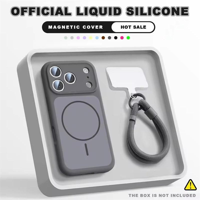 Магнитный чехол для телефона с ремешком на запястье для iPhone 17 Air 14 15 16 13 Pro Max Magsafe Жидкий ремешок Защитная крышка