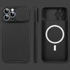 Магнитный чехол с защитой объектива камеры на сдвижной крышке для For Iphone 16 1 14 13 12 11 ProMax Plus для Беспроводной зарядки Мягкий Полный Чехол