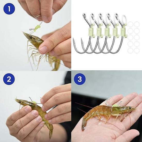 10/20/30Pcs Luminous Live Shrimp Fixing Hook Heavy Duty Metal Barbed Fishhook Freshwater Saltwater Catfish Bass Fishing Hook Fishing Accessories