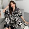 New Ladies Two-Piece Pajamas Spring and Autumn Summer Pajamas Women Zebra Print Silk Short-Sleeved Trousers Pajamas Homewear Set