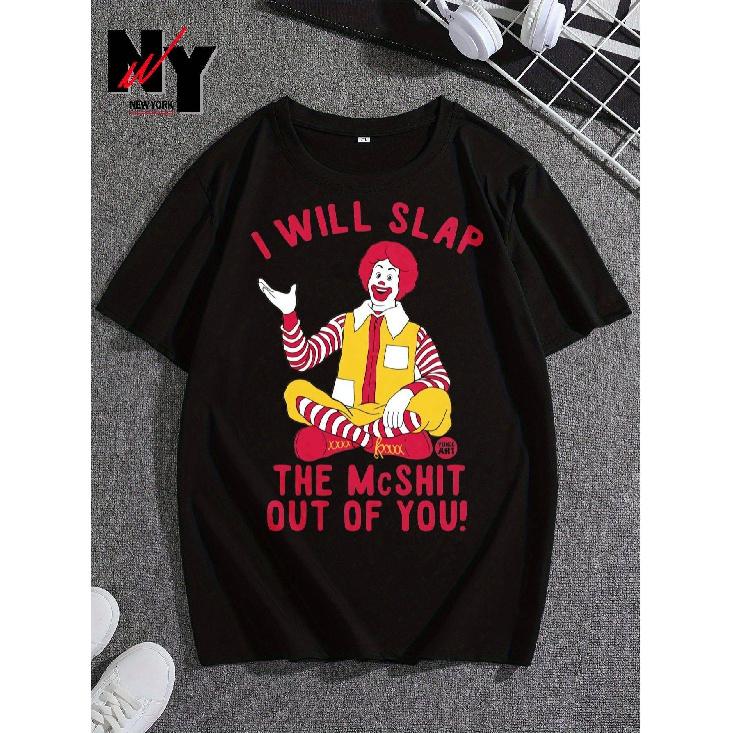 Valentine''S Day Exclusive Offer Men''S Casual Graphic T-Shirt - "I Will Slap The Mcsht Out of You" Funny Print, Round Neck, Sleeve, Summer Fashion