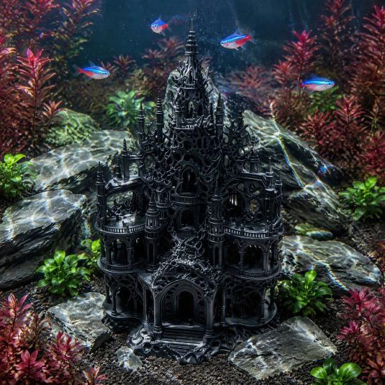 Нетоксичная пещера для аквариума, готический замок, укрытие для аквариума, 3D-печатная пещера-укрытие для петушка, стиль, орнамент, декоративное коралловое укрытие для маленьких