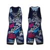 Mens Womens Freestyle Wrestling Singlet With Heat Transfer Print Stretch Lycra Athletic Suit Training Competition