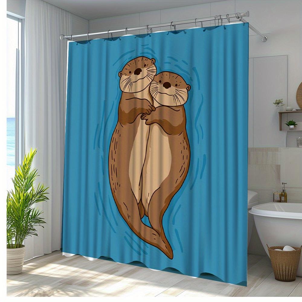 1pc Cute Otters Shower Curtain - Adorable Forest Animal Design, Durable Polyester Fabric, 70. 8x70. 8 Inches with 12 Hooks,