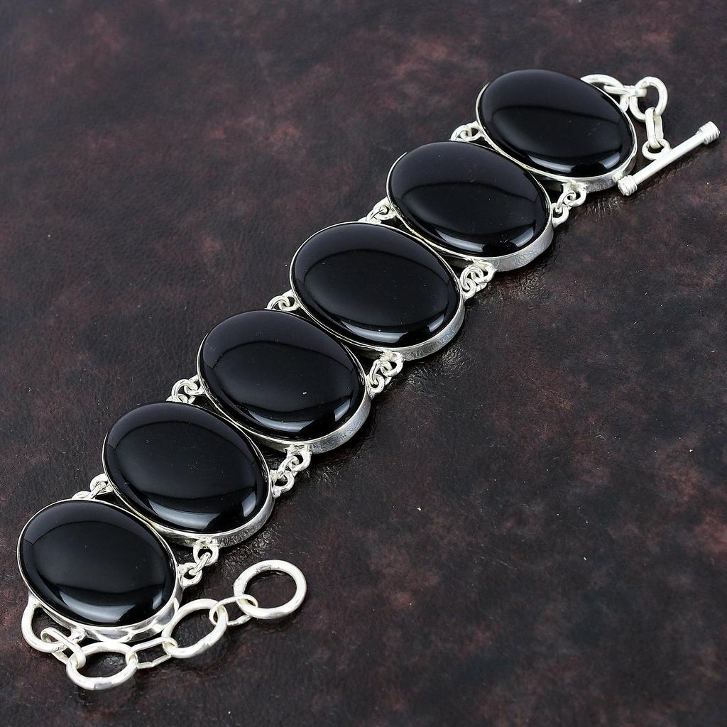 Браслет из черного оникса. Браслет из стерлингового серебра 925 пробы. Ювелирные изделия из драгоценных камней. Регулируемый браслет-цепочка. Ювелирные изделия ручной работы. Подарок для женщин. Элегантный браслет.