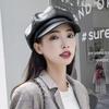 Unisex Pu Leather Beret Retro Korean Style Octagonal Sboy Artist Cap For Pography Dates And Urban Commuting