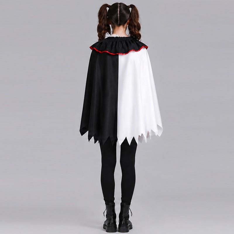 Scary Joker Cosplay Costume Black White Cloak Halloween Party Stage Performance Outfit