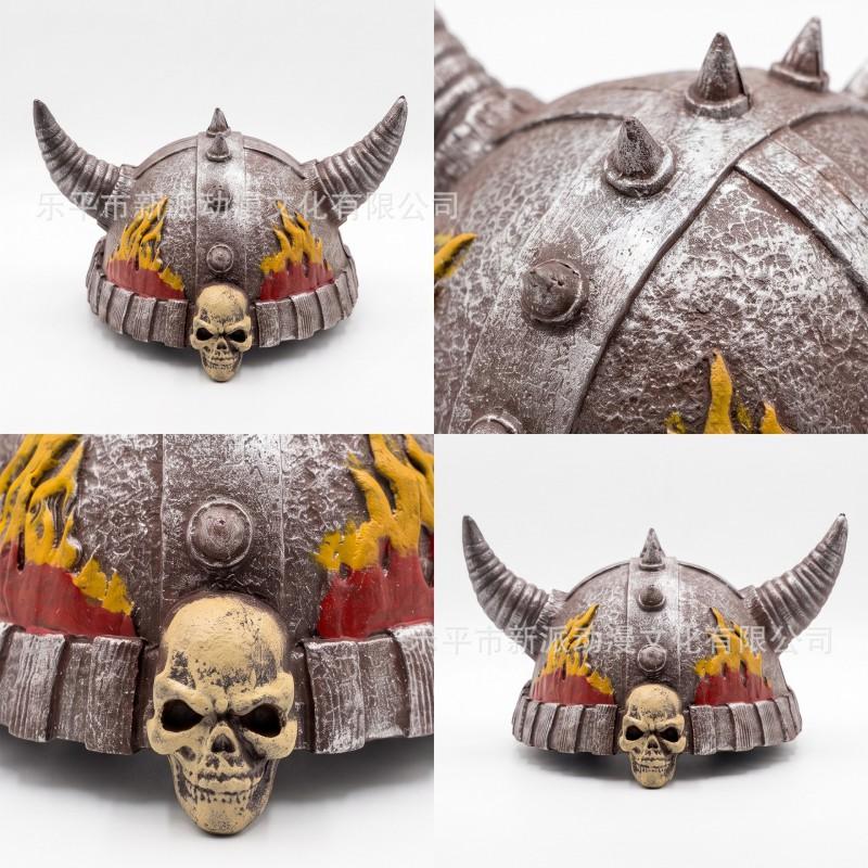 Dark Demon Game Mask Flame Horn Helmet Horror Headwear Halloween Cosplay Party