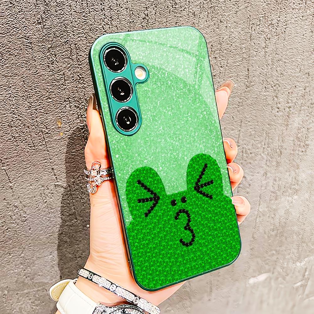 Хит продаж Милая лягушка Стеклянный чехол для телефона для Samsung Galaxy S26 S25 S24 S23 S22 FE Ultra Plus Встроенное стекло зеленое Изысканный