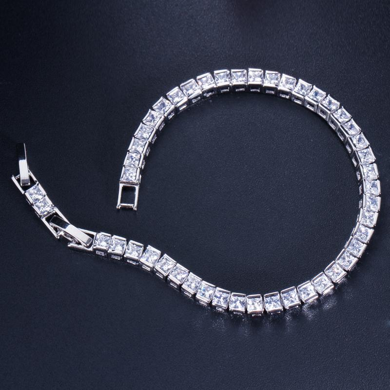 WWJ Elegant Princess Cut Royal Blue Zircon Tennis Bracelets Bangles for Women