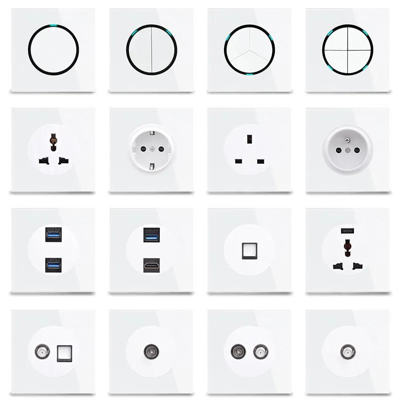 2025 LED Home Use Glass Panel Wall Light Switches Electric 220V Wall and Socket Durable  Product