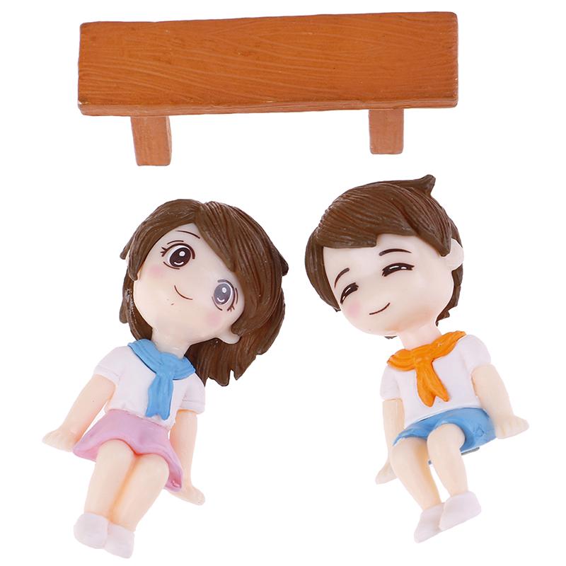 1Set Sweet Couple Diy Mini Miniature Figurine Garden Deco Seat Micro Landscape