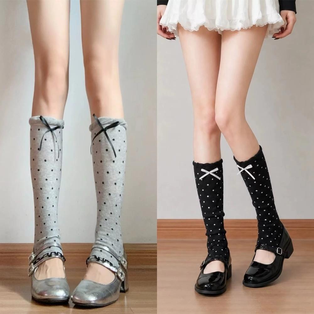 Slimming Design Bow Ruffled Calf Socks Ruffled Trim Stackable Dress Socks For Women