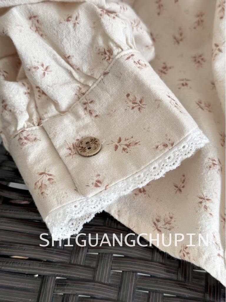 Sweet Japanese-Style Floral Lace Doll Collar Pleated Long-Sleeve Women's Shirt for Spring