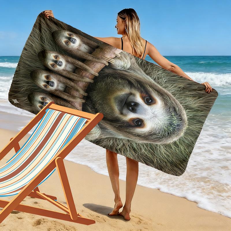 Raccoons and Sloth Print Beach Towel, Large Soft Quick Dry Towel for Beach Camping Swimming