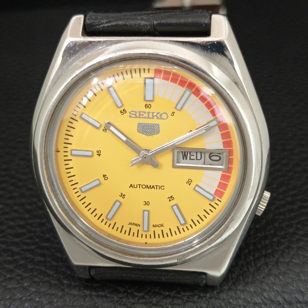 ВИНТАЖНЫЕ АВТОМАТИЧЕСКИЕ ЧАСЫ SEIKO 5 7019A ЯПОНИЯ МУЖСКИЕ ЖЕЛТЫЙ ЦВЕТ ЦИФЕРБЛАТ a708558-1