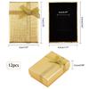 12pcs Cardboard Necklace Boxes with Ribbon Bowknot and Sponge Inside Rectangle Gold 7x5x2.5cm