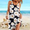 Beach Wear Mini Dress Print Hanging Strap Chrysanthemum Printed Skirt Casual Modern Dress Sleeveless Loose Fit Outdoor Daily Summer
