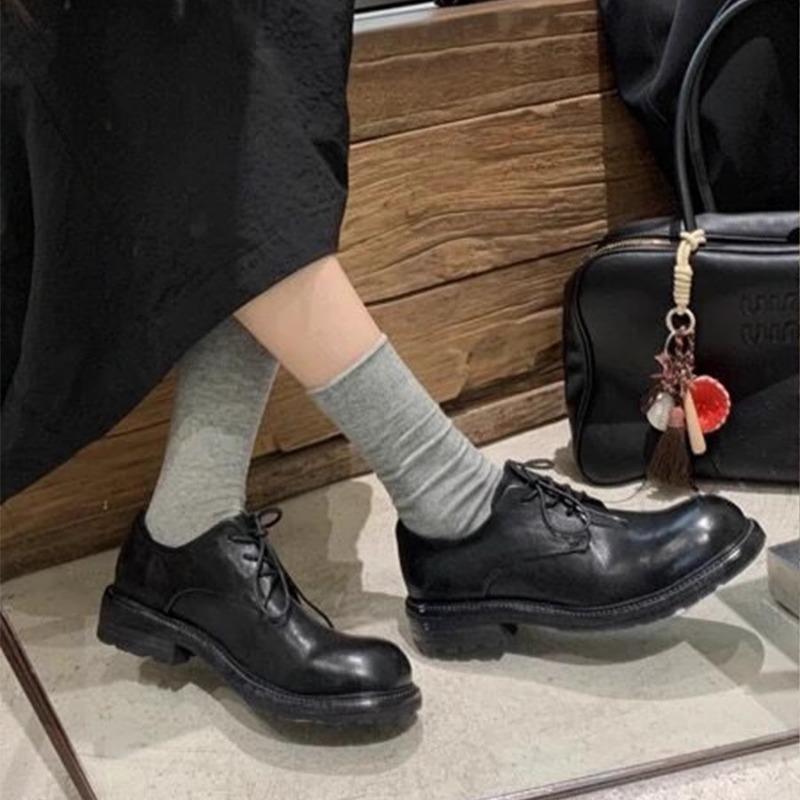 Вымытая лошадиная кожа~ Натуральная кожа ретро британские шнурованные маленькие кожаные туфли женские осенне-зимние новые Дерби на толстом каблуке туфли-лодочки