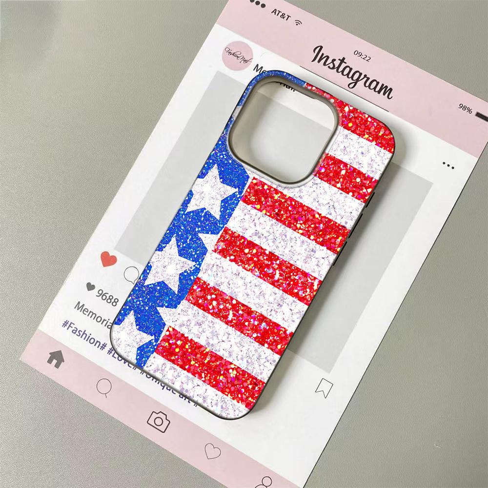 Чехол для телефона с флагом США для iPhone 17 16 15 14 Plus 13 12 11 Pro Max, блестящий, с заклепками, патриотический дизайн флага США, противоударный чехол