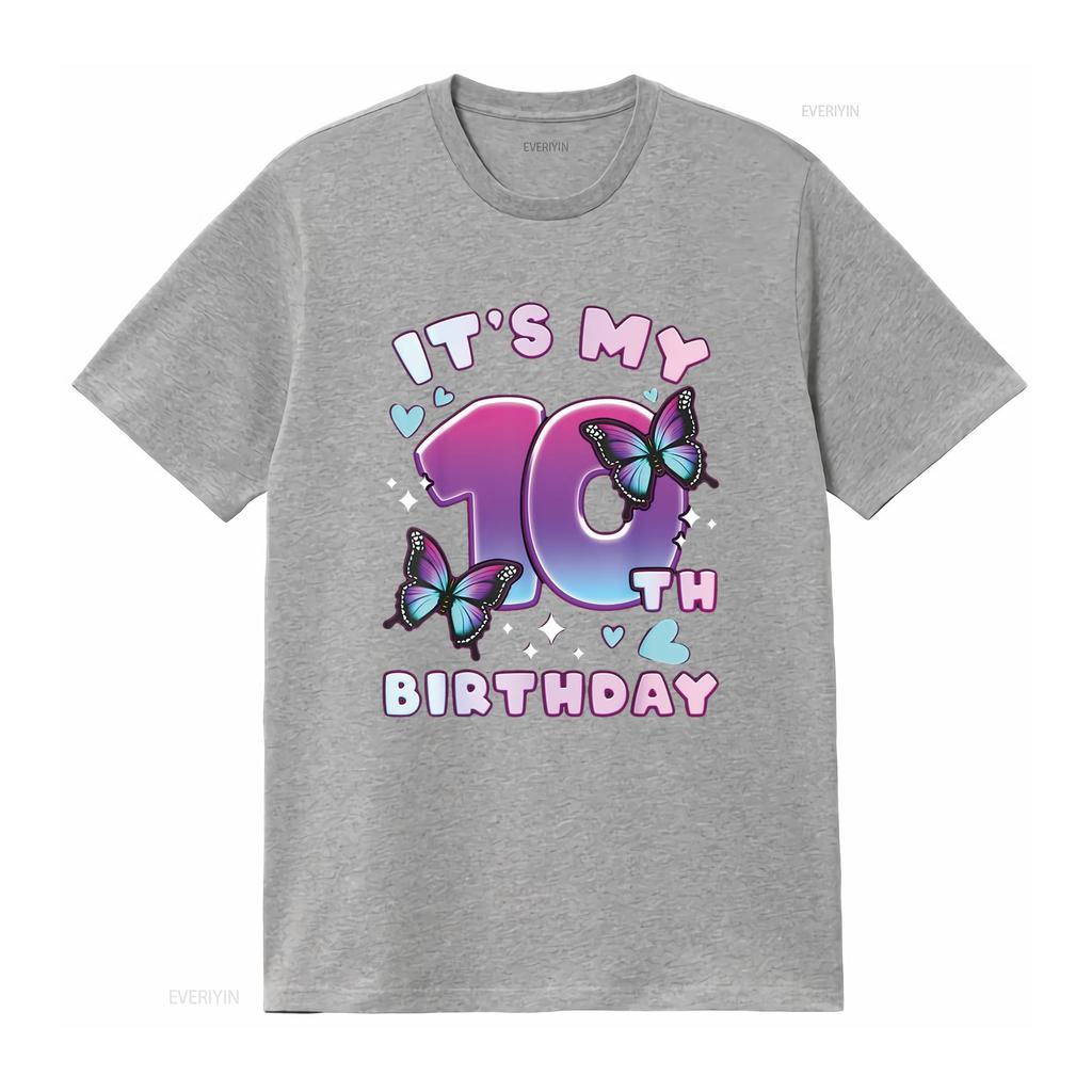 10th Birthday Girl 10 years Butterflies and Numb Distinctive Women s Fashion T Shirt Print Top vintage Washed graphic