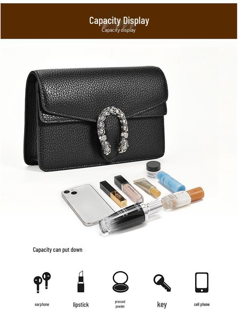 Dionysus Snake Lock Genuine Leather Crossbody Bag – Women's Niche Design, Small Square Chain Envelope Style