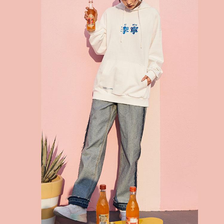 Li Ning Sports Fashion Series Вышитый свободный пуловер с капюшоном унисекс толстовки Off-White AWDT583-2