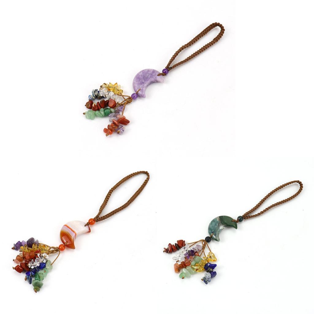 Crystal Moonstone Car Pendant Handmade Beaded Tassel Gift For Car Interior Decor