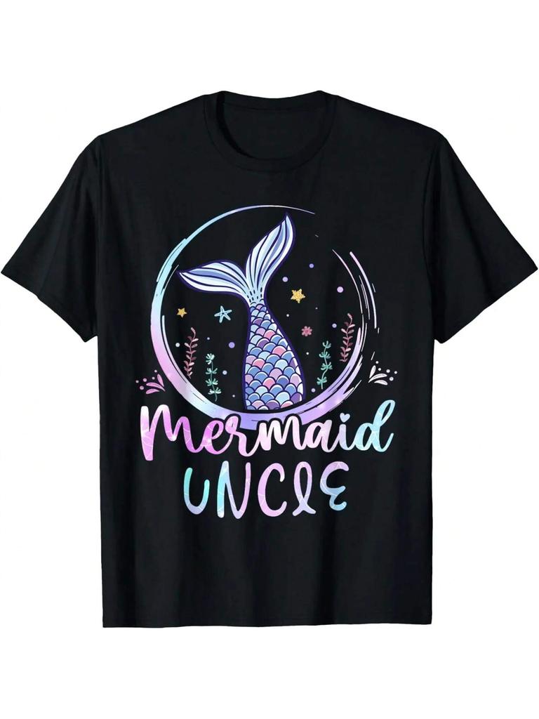Mens Mermaid Uncle Tee Birthday Mermaid Men Beach Mermaid Tail T-Shirt