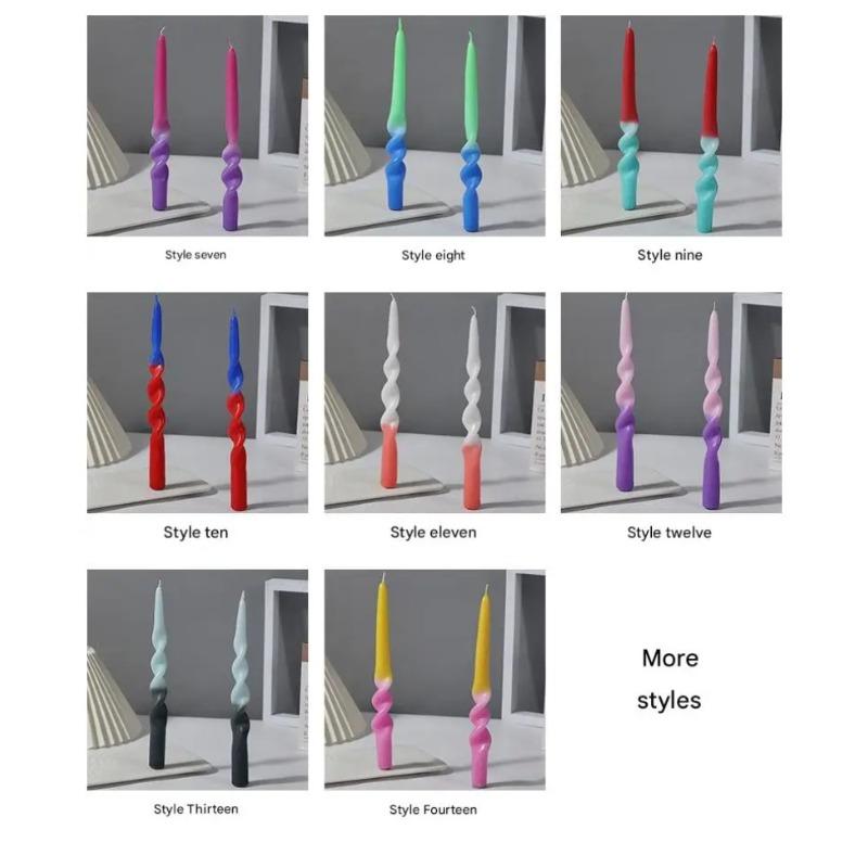 Handmade Spiral Twisted Long Stick Candle Two-Tone Gradient Macaron Paraffin Smokeless Taper Candle Minimalist European Tabletop  Decoration