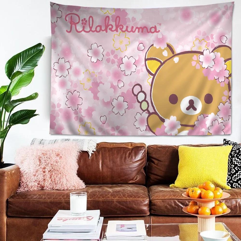 RRilak Bear Kuma Bear Аниме Гобелен Хиппи Цветок Ковер на Стену Декор для Комнаты в Общежитии Дешевый Хиппи Настенное Украшение