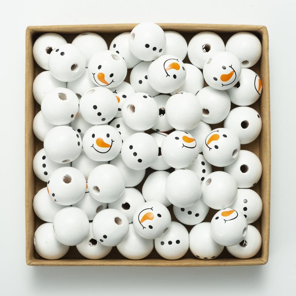 5Pcs Christmas Snowman Wood Beads For Crafts Garland Party Decoration DIY Christmas Tree Decoration Bracelet Necklace Jewelry Making