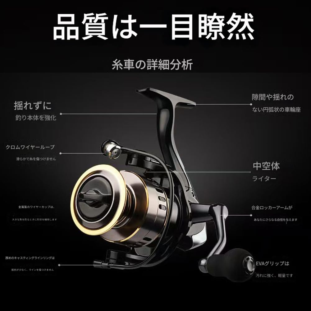 Spinning Reel for Salt Long Casting Lightweight and Impact Max Drag Force 10kg HE-2000 Fishing, Reel, Bass, Seabass, Jigging, All-Metal, Durable,