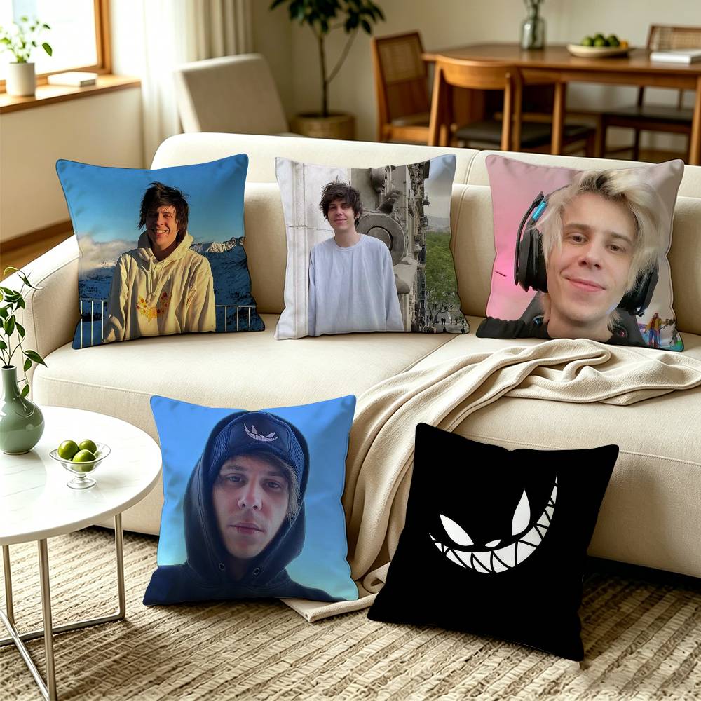 E-El Rubius Spanish Streamer Pillow Case Square Double-Sided Sofa Cushion Cover Bedroom Bedside Pillow