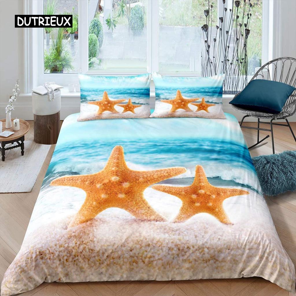 Комплект постельного белья Starfish Summer Beach Seashell Starfish Twin Комплект постельного белья из полиэстера Hawaiian Tropical Nature Sea King Quilt Cover