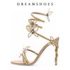 Fashion 2025 Sexy CRYSTAL Flower Thin High Heels Women Sandals Street Style Narrow Band Ankle Strap Pole Dancing Ladies Shoes