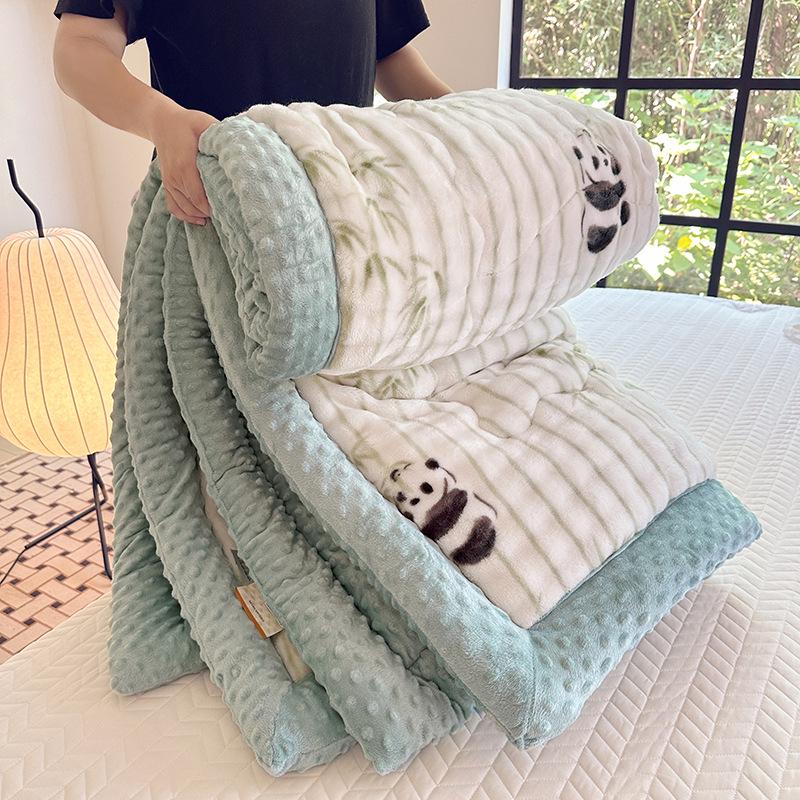 2025 Winter Imitation Rabbit Fur High-Weight Three-Layer Quilted Blanket