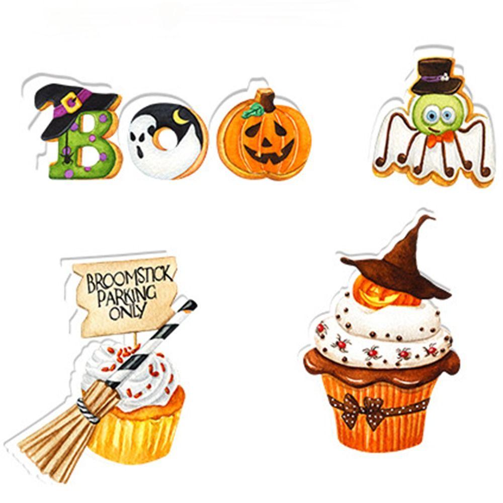 16Pcs Mini Cartoon Pumpkin Ghost Cake Inserts Creative Cupcake Plug-In Decoration  Home