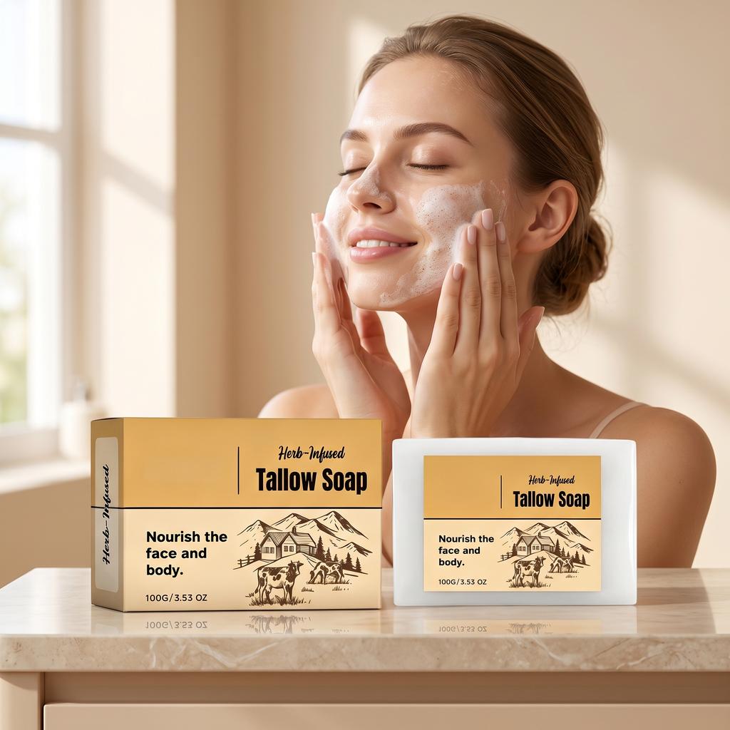 Herb-Infused Tallow Soap 100g Gentle Cleansing Moisturizing Hydrating