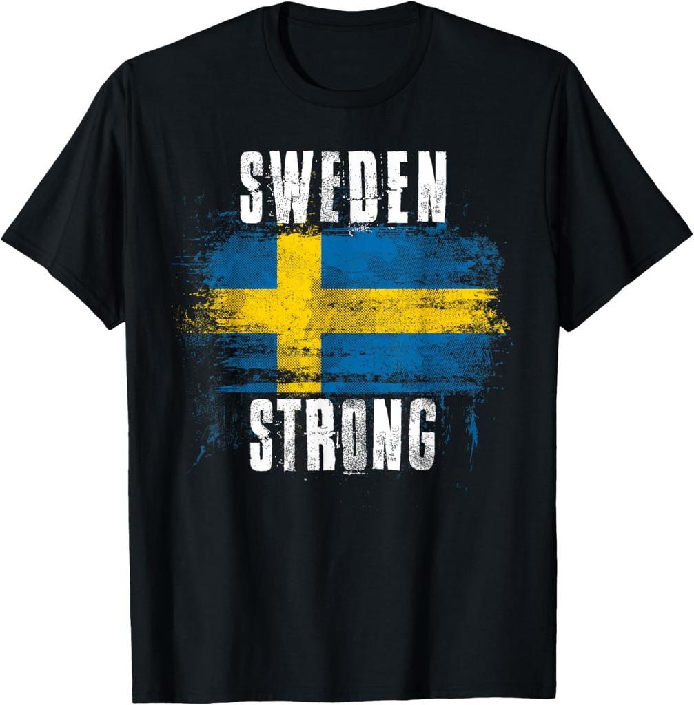 Sweden Strong Distressed Flag Swedish Pride TShirt Short Sleeve Casual Cotton Shirt
