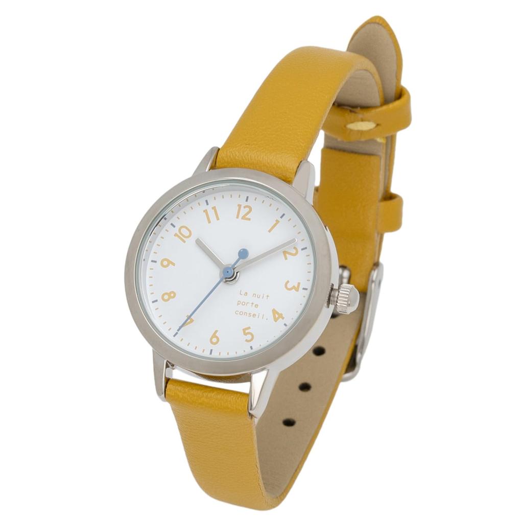 FIELD WORK JN008-4 women's analog watch with leather strap, easy-to-read, yellow