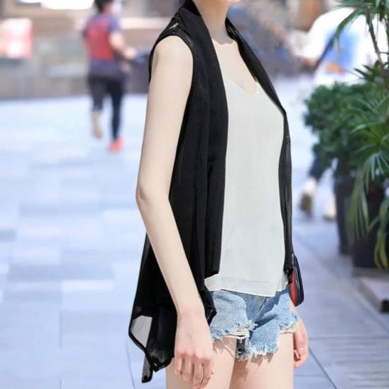 Scarf Collar Sleeveless Irregular Draped Hem Lace-up Vest Jacket Women Back