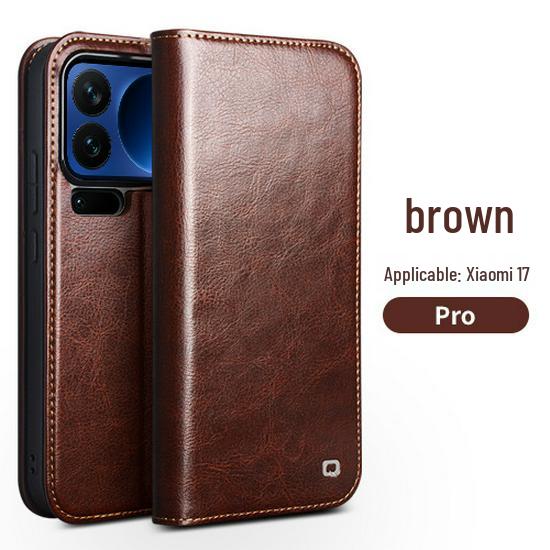 Чехол-книжка Chali из натуральной кожи для Xiaomi 17 Pro Max со подставкой и защитой объектива