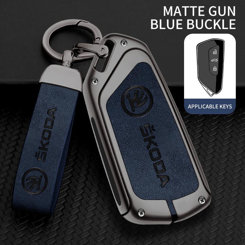 ZPMG6 High Quality Leather Car Key Case Cover For Skoda Superb A7 Kodiaq Octavia A8 2021 Leather Shell Fob Holder Keyless Accessories