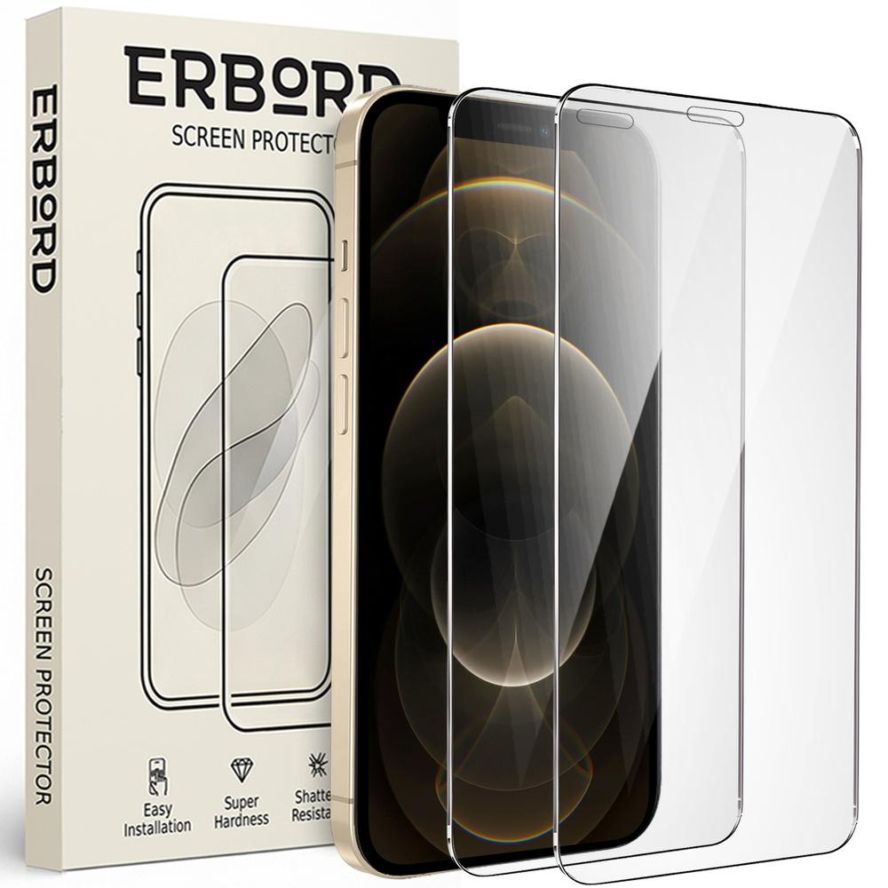 2x Tempered Glass for iPhone 12/12 Pro, ERBORD 9H Hard Glass, glass