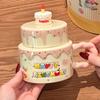 Cream Birthday Cake Ceramic Cup Souvenir Cute Mug with Lid Spoon Girls and Children Gift Box